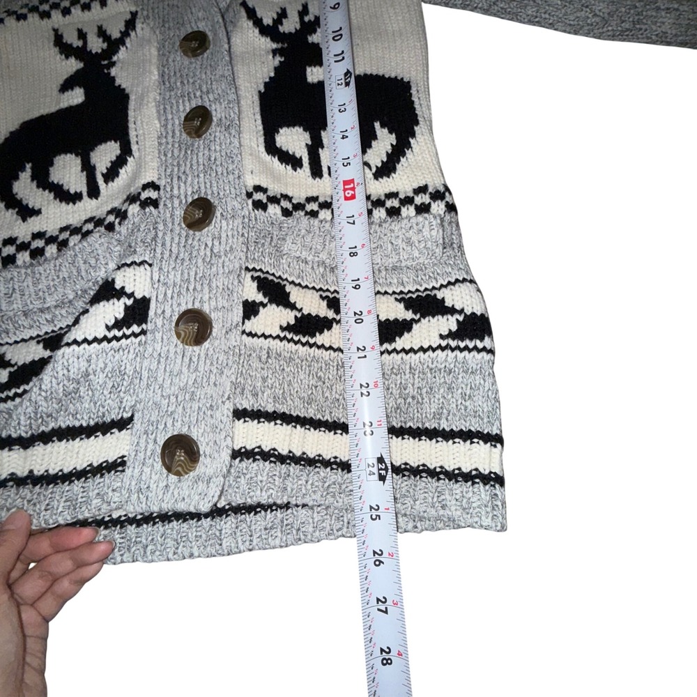 Woman's M Elk Deer Cottagecore Cowichan‎ Cardigan Knit Sweater Aztec - Picture 6 of 9